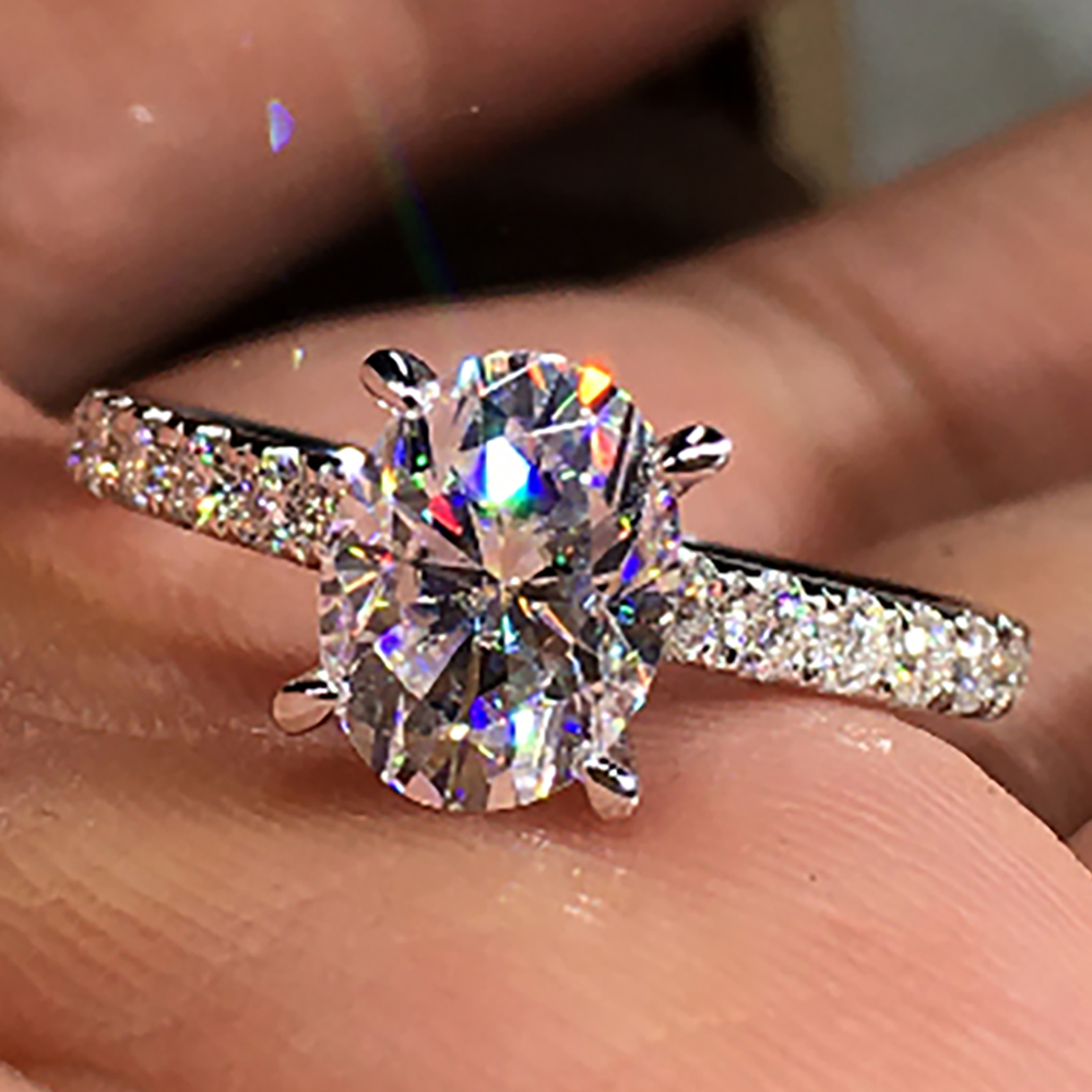 Moissanite Engagement Ring 1 Carat - Pierścionek damski z białego złota próby
