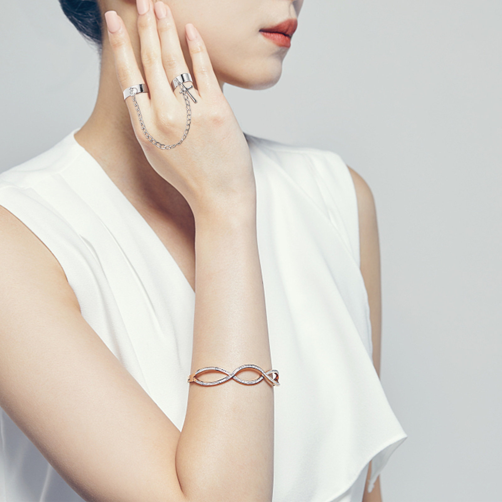 Vintage Punk Knuckle Rings Set - Zestaw pierścieni na palce, krzyżowy łańcuch,