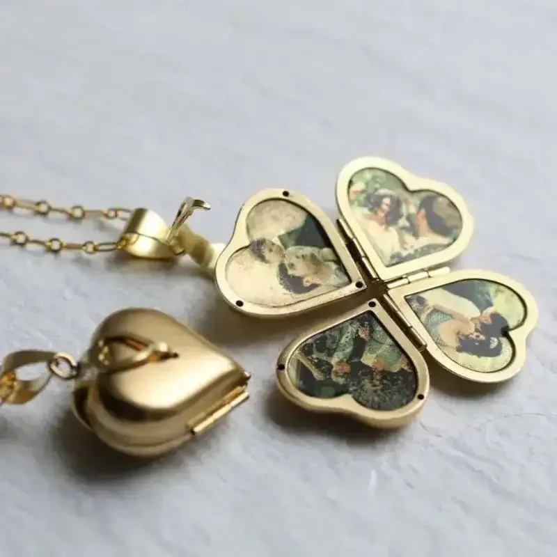 Heart Locket Necklace Photo - Naszyjnik Vintage Składany Wielowarstwowy z Zawieszką